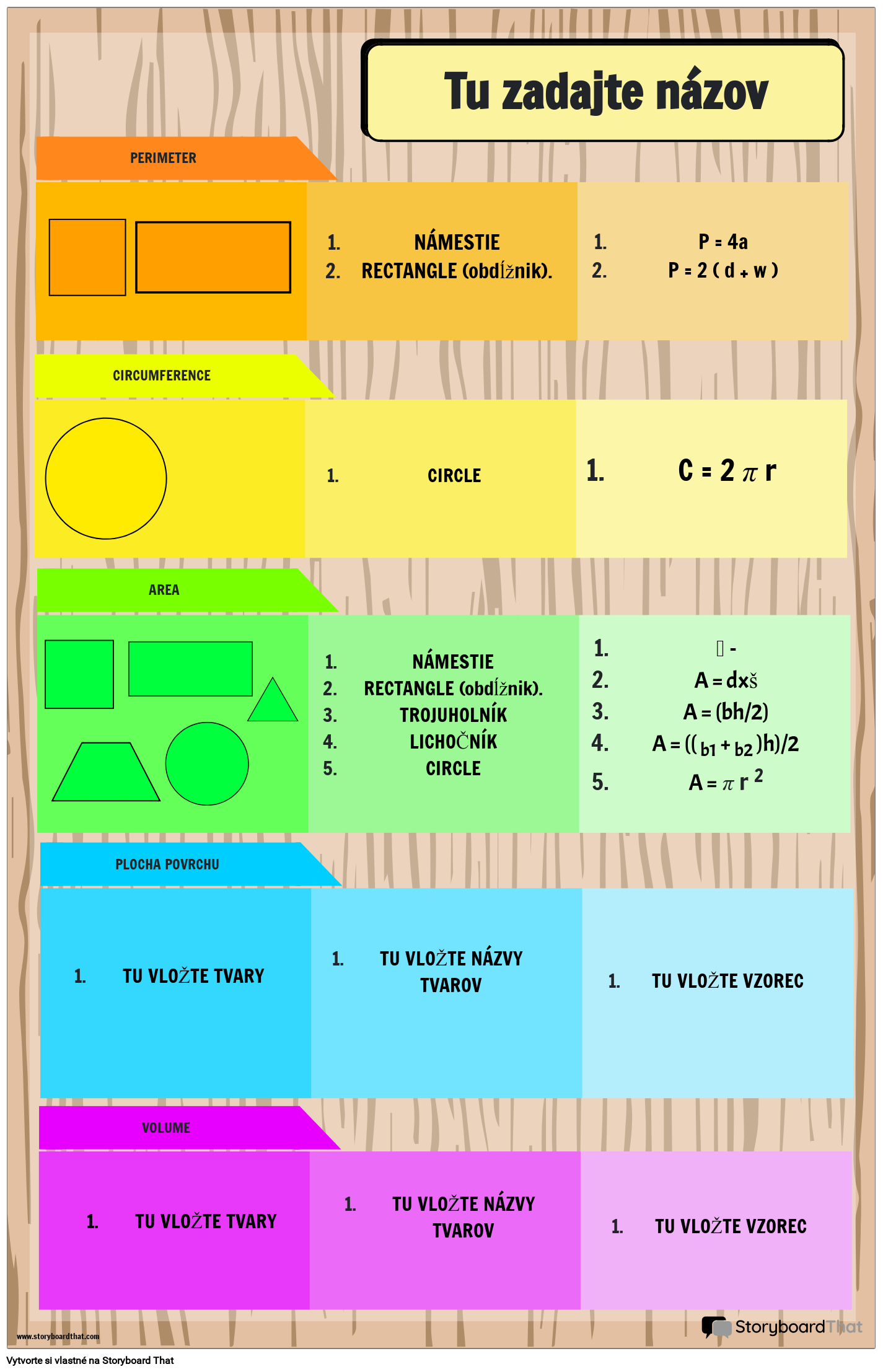 Plagát základného matematického vzorca s tvarmi a dúhovými farbami