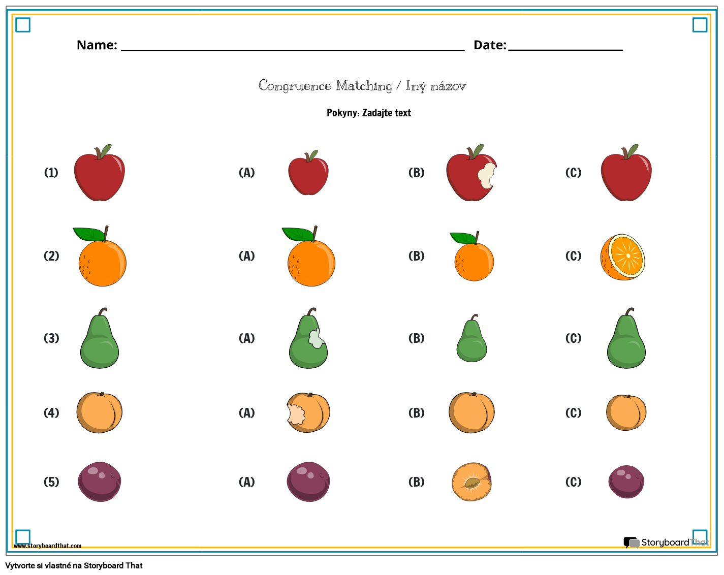 Pracovný List Zhodné Tvary Ovocia