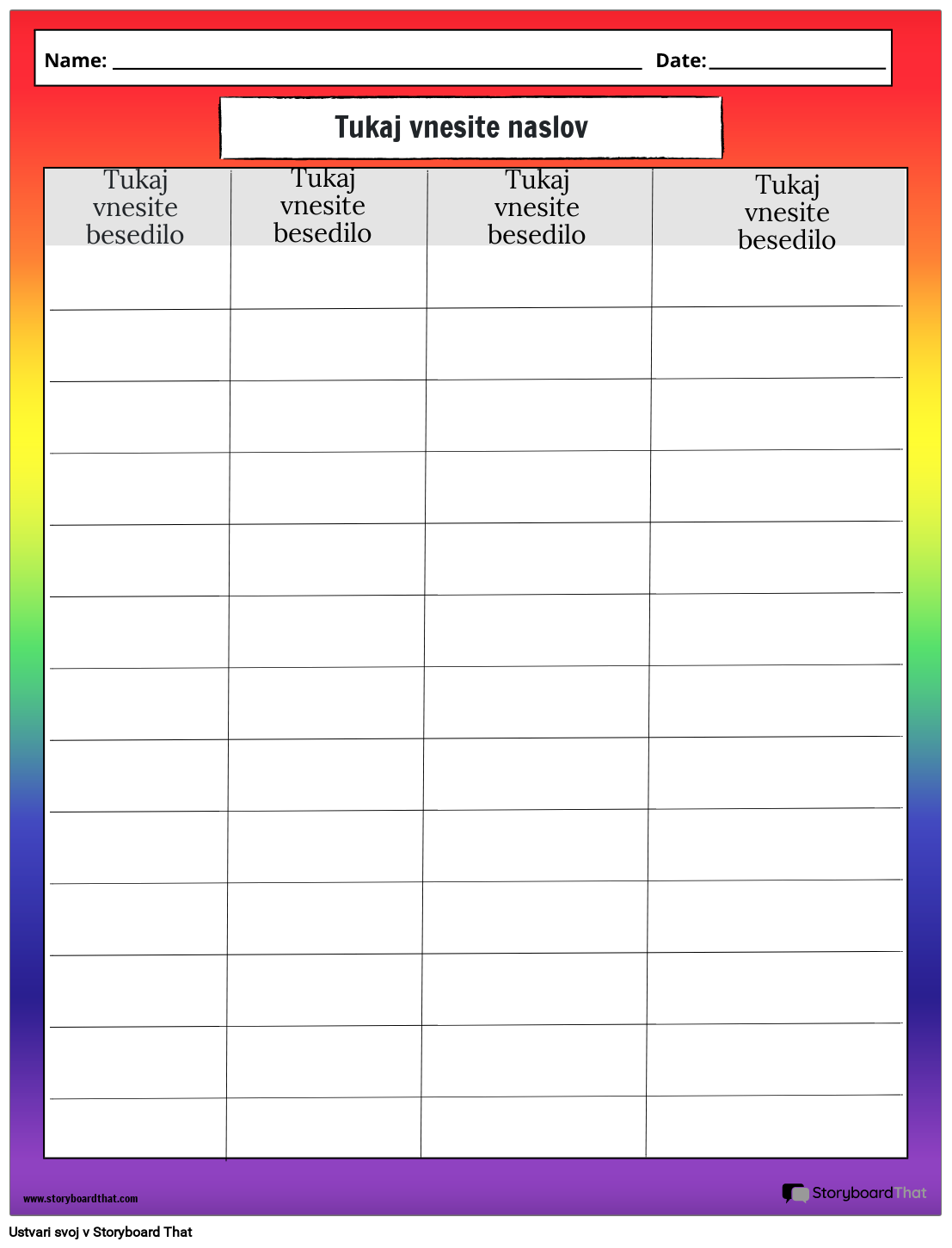 Barvita Tabela Delovni List