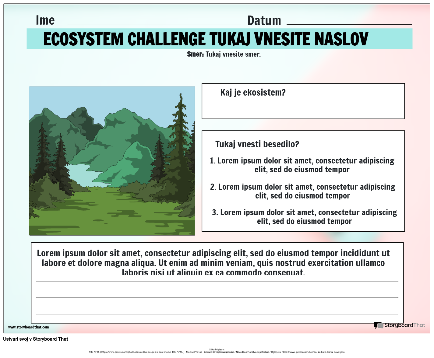 Delovni List Kartice Izzivov Ekosistema