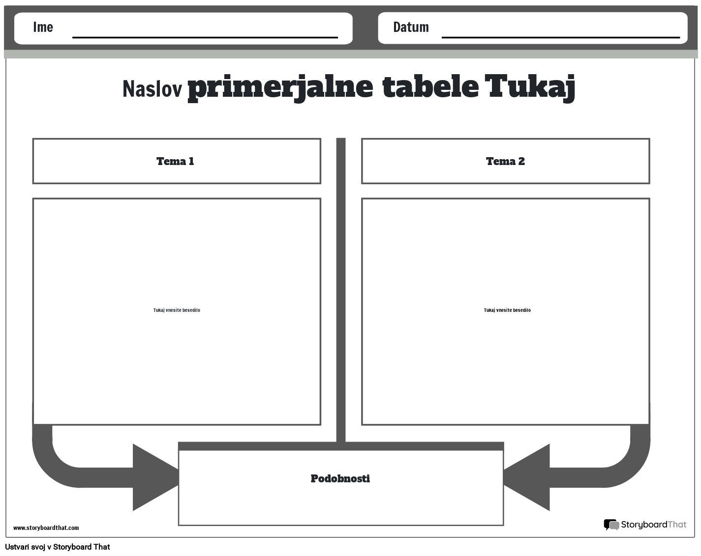 Nova predloga primerjalne tabele za ustvarjanje strani 2 (črno-bela)