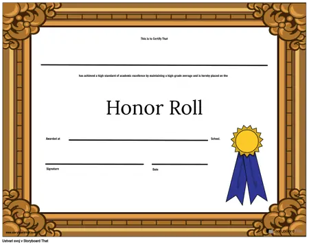 Predloga Delovnega Lista Honor Roll