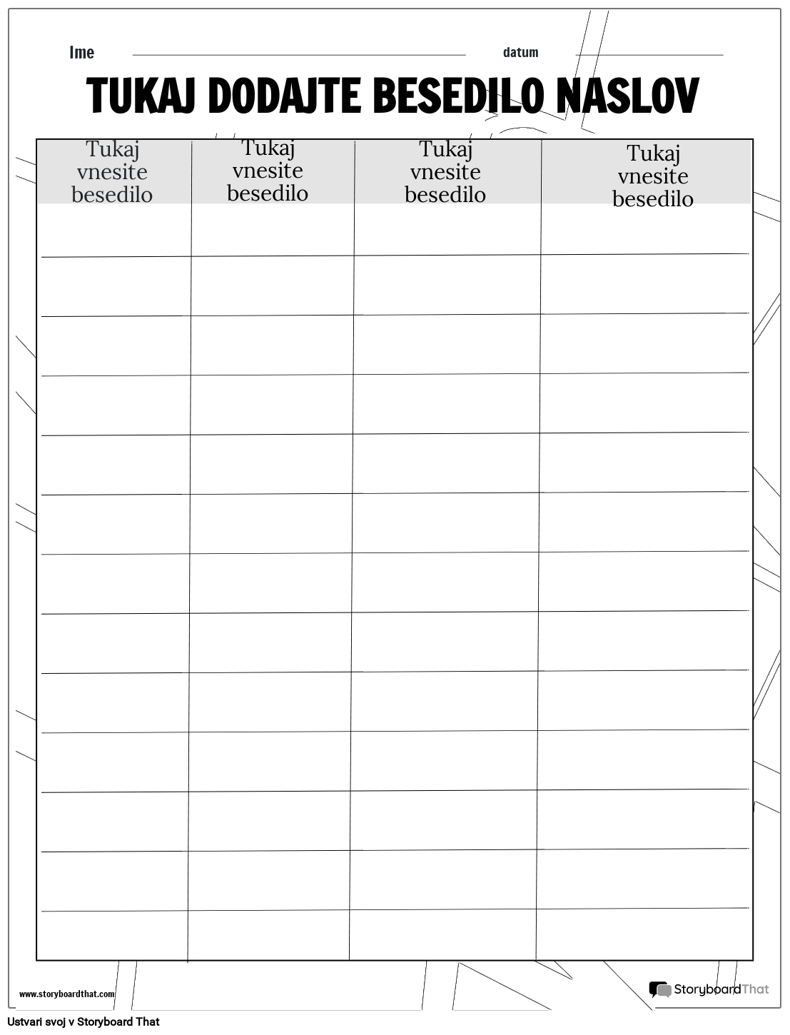 Tabela delovnega lista