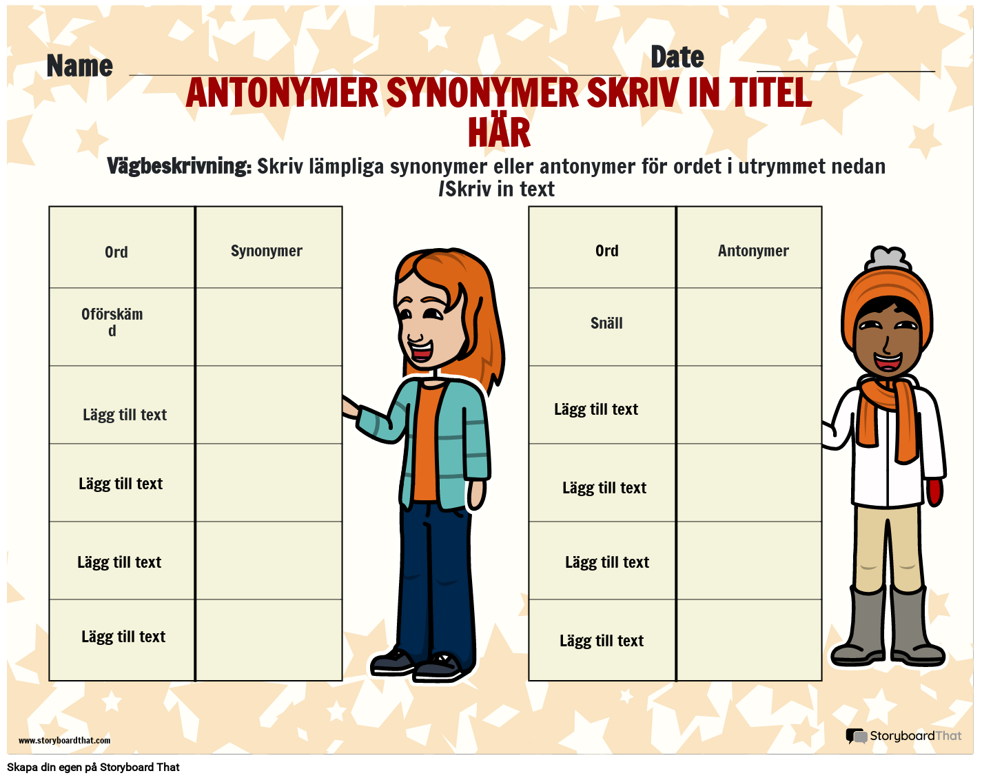 Enkla Antonymer och synonymer arbetsblad