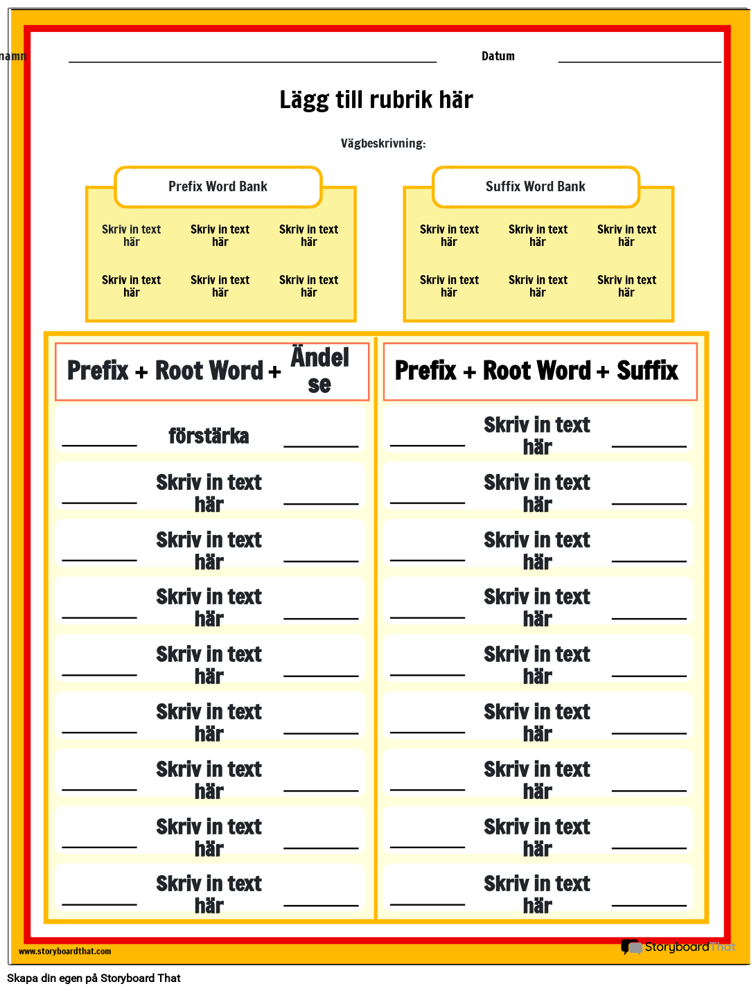Gratis Utskrivbart Arbetsblad för Prefix och Suffix