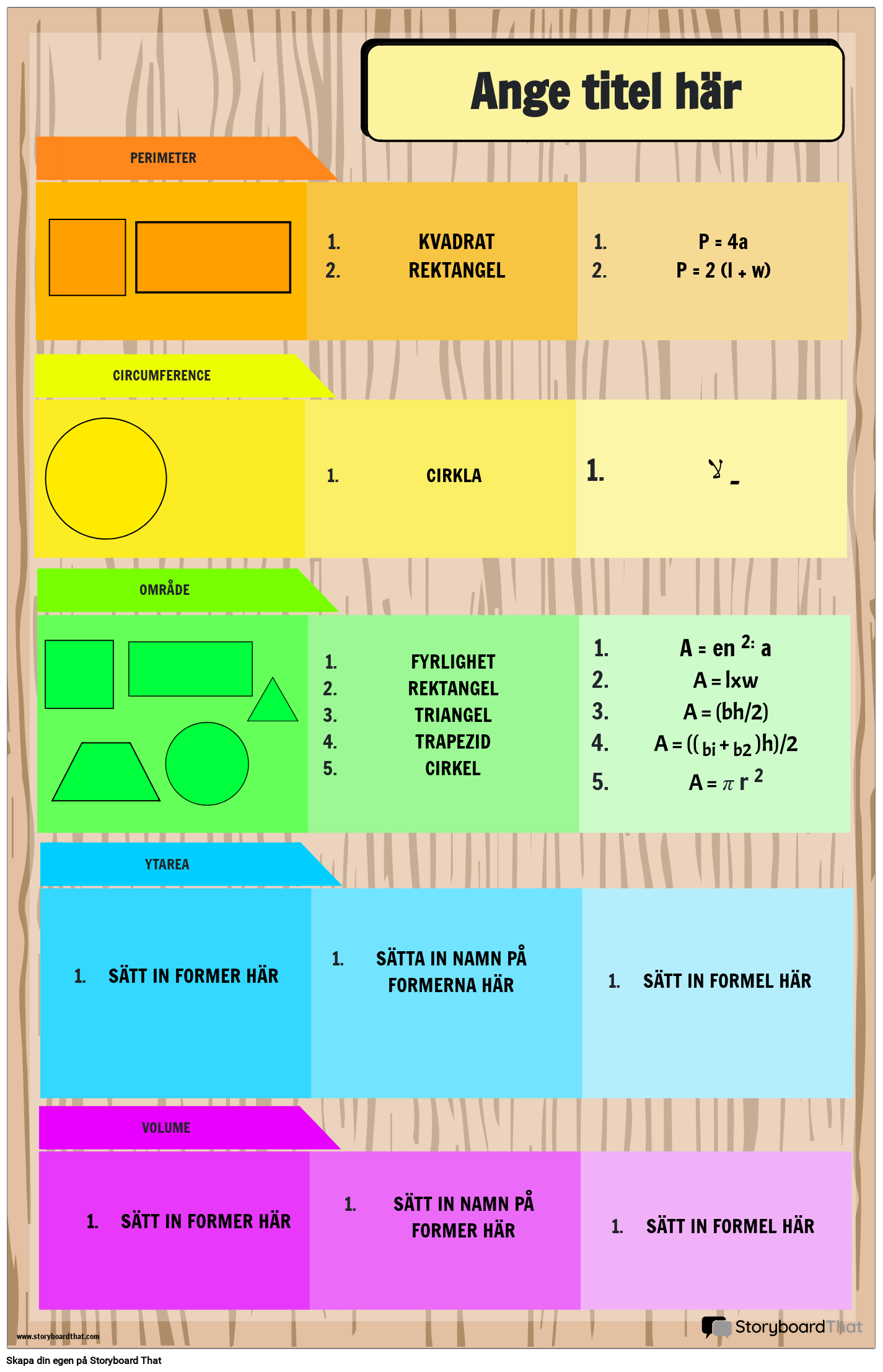 Grundläggande matematikformelaffisch med former och regnbågsfärger