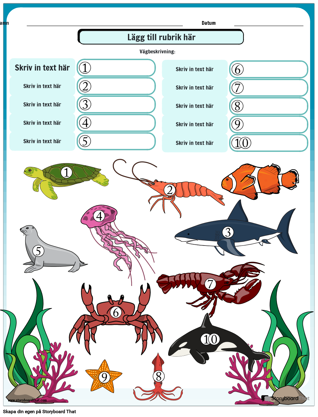 Havsdjur Ordf rr d Arbetsblad Storyboard Por Sv examples