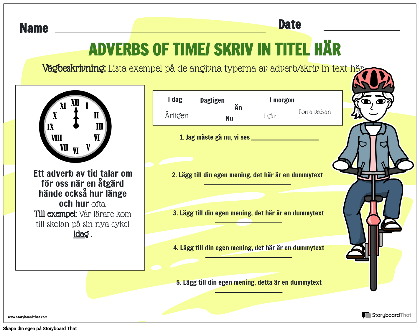 Kalkylblad för adverb av tid