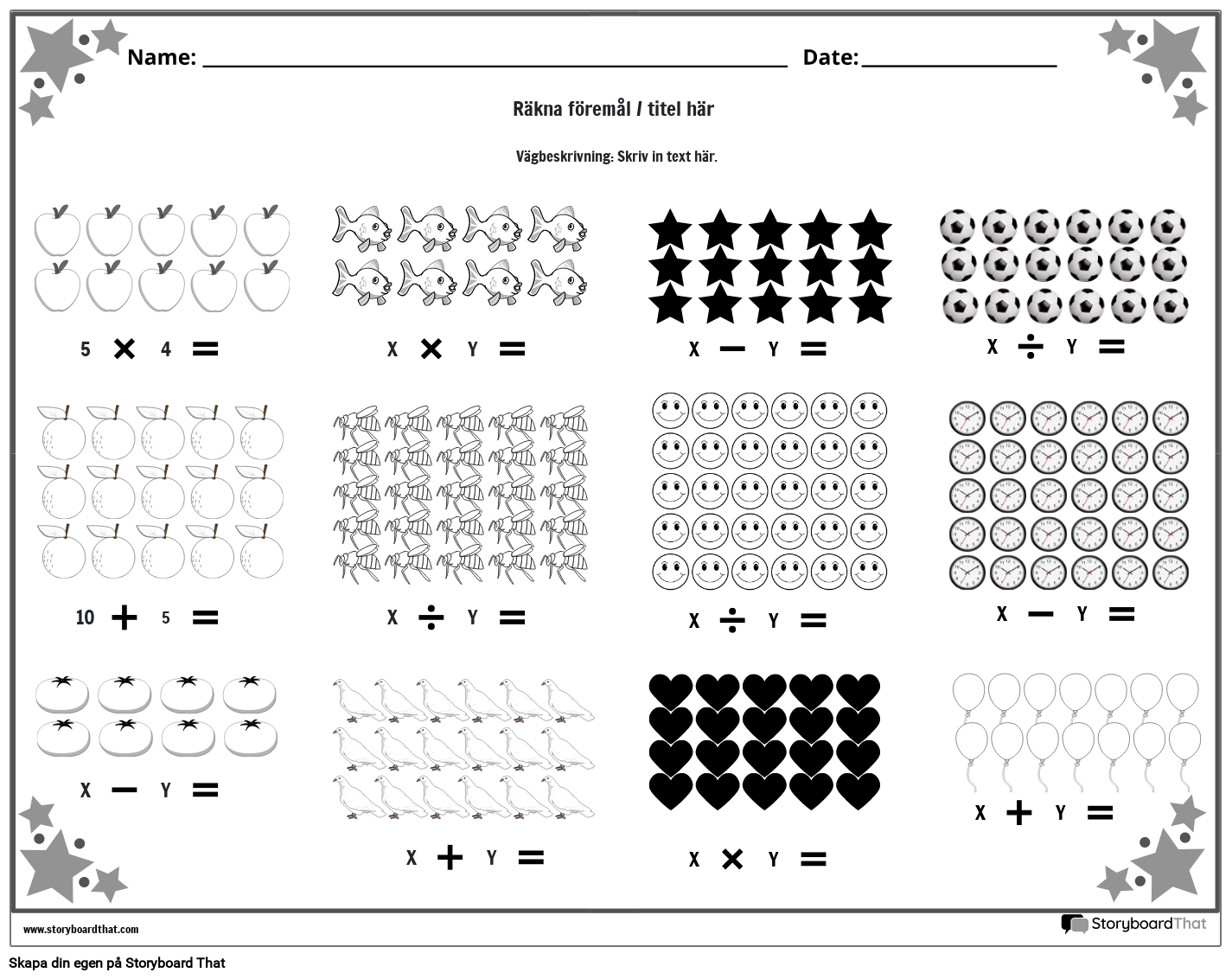 Kalkylblad för blandad drift med objekt (svart och vitt)