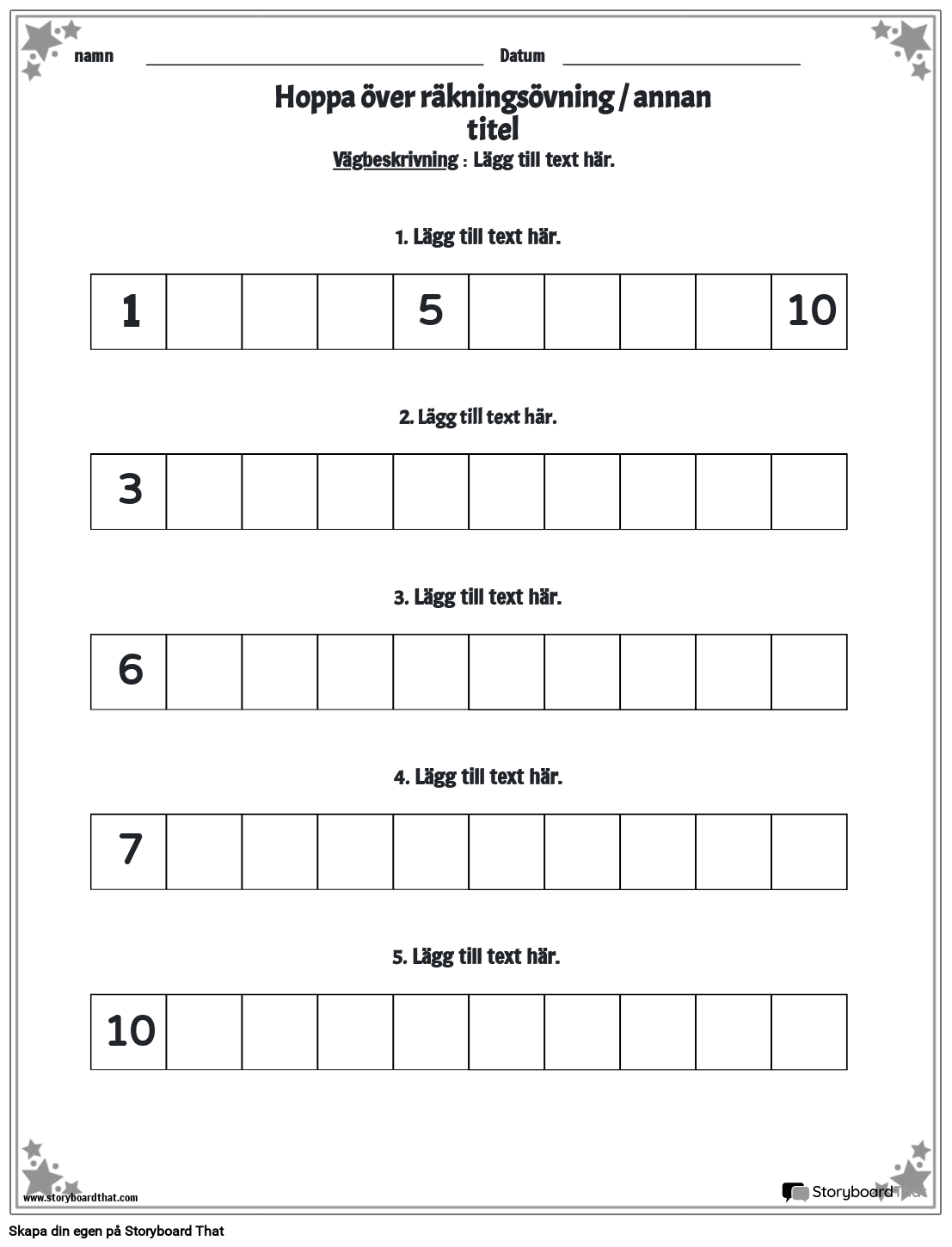 Skip Counting Worksheet with Star Border - BW