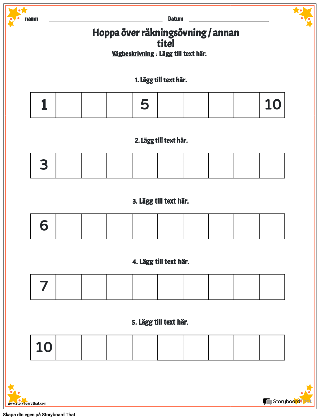 Skip Counting Worksheet with Star Border