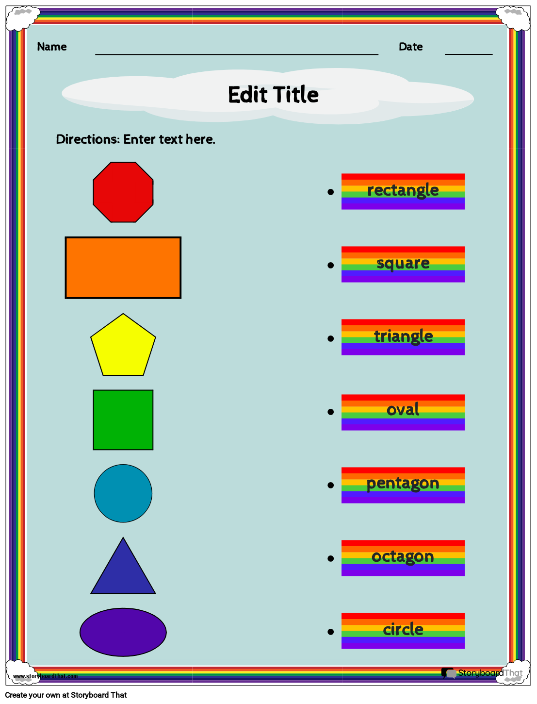 2D Shapes Worksheet with Rainbow