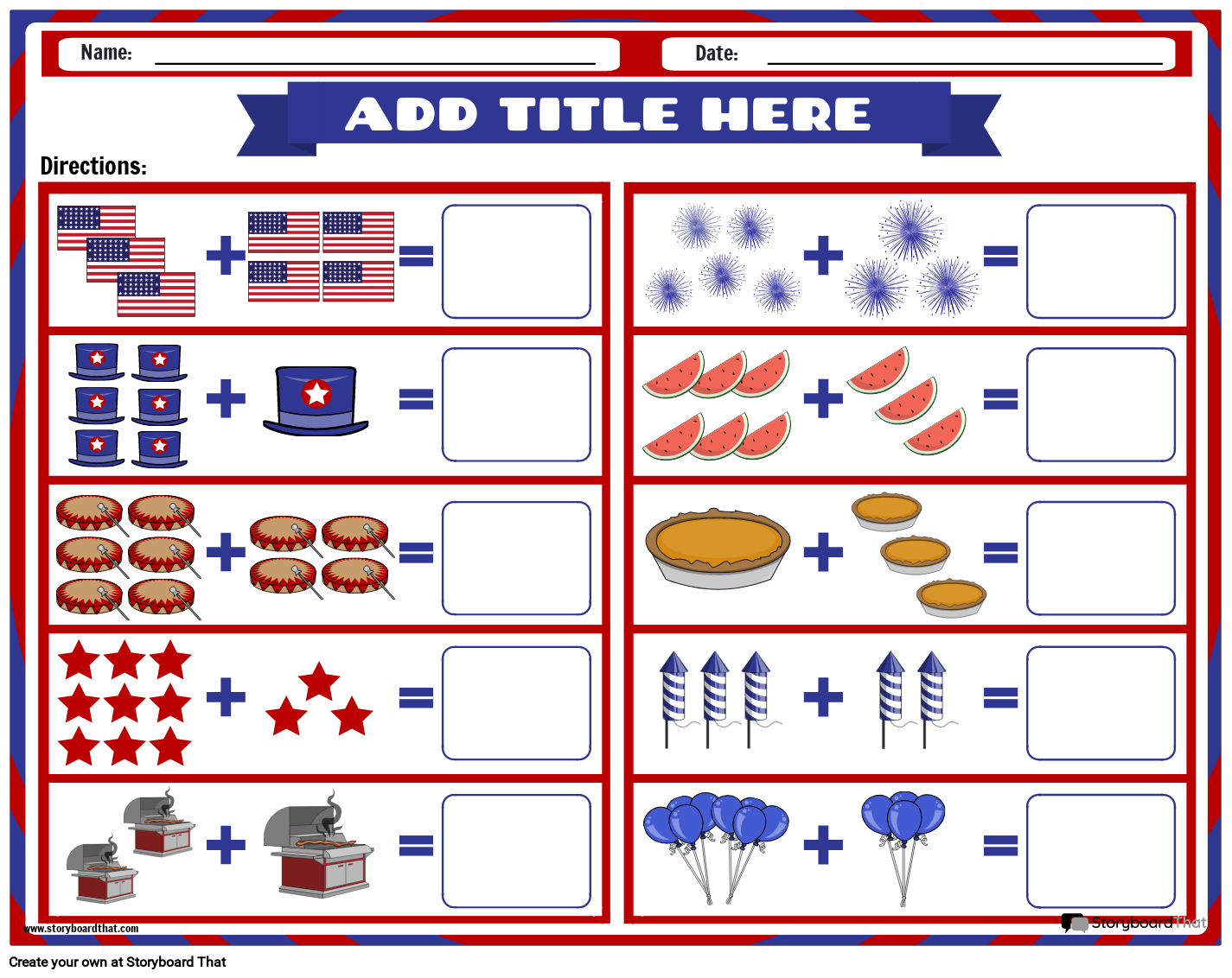 4th of July Counting Worksheet