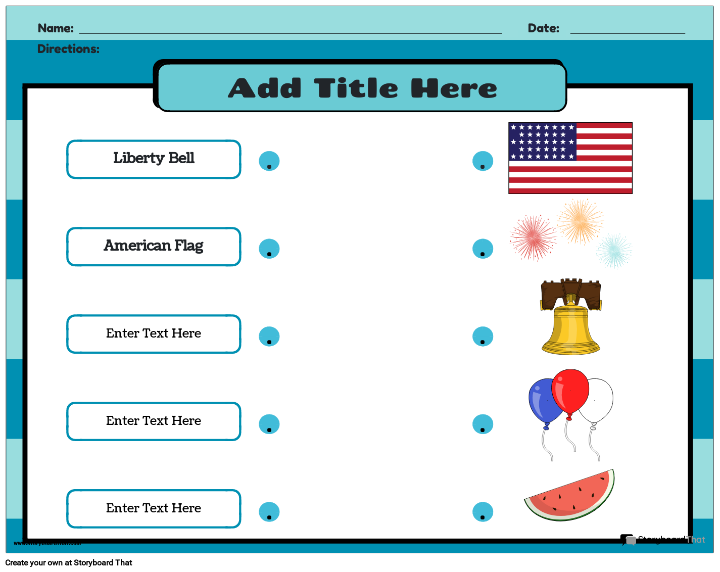 4th of July Read and Match Worksheet