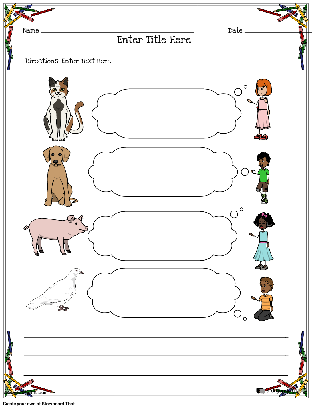 Characters and Animals Based Long Composition Worksheet