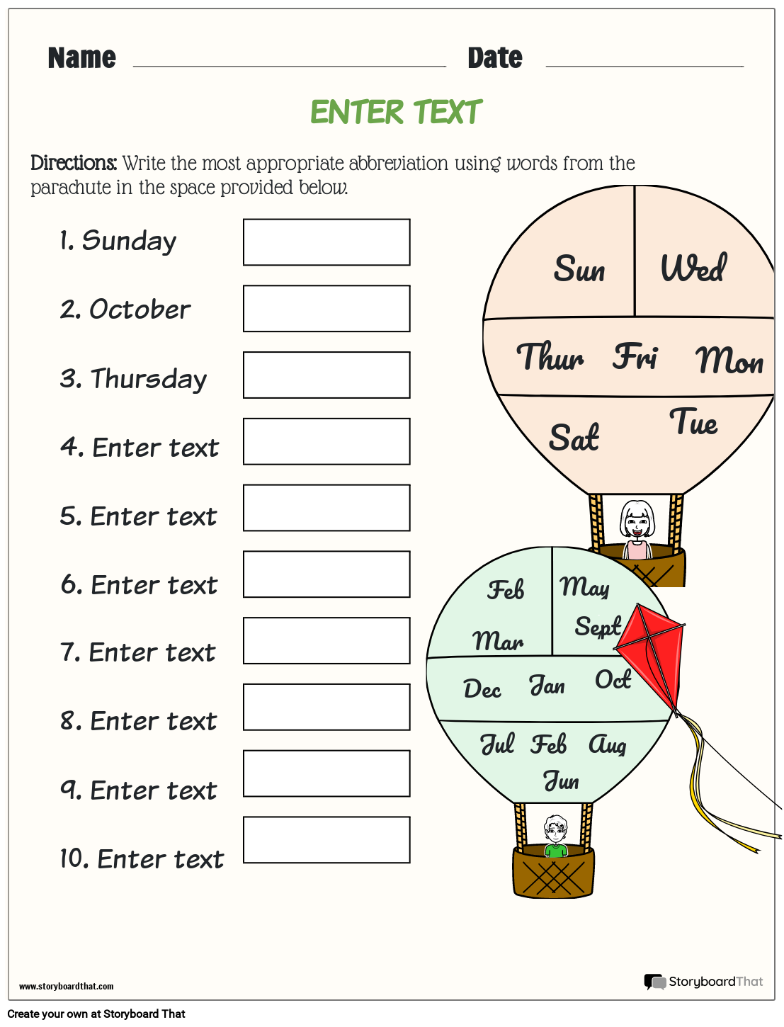 Abbreviations for Days and Months Worksheet
