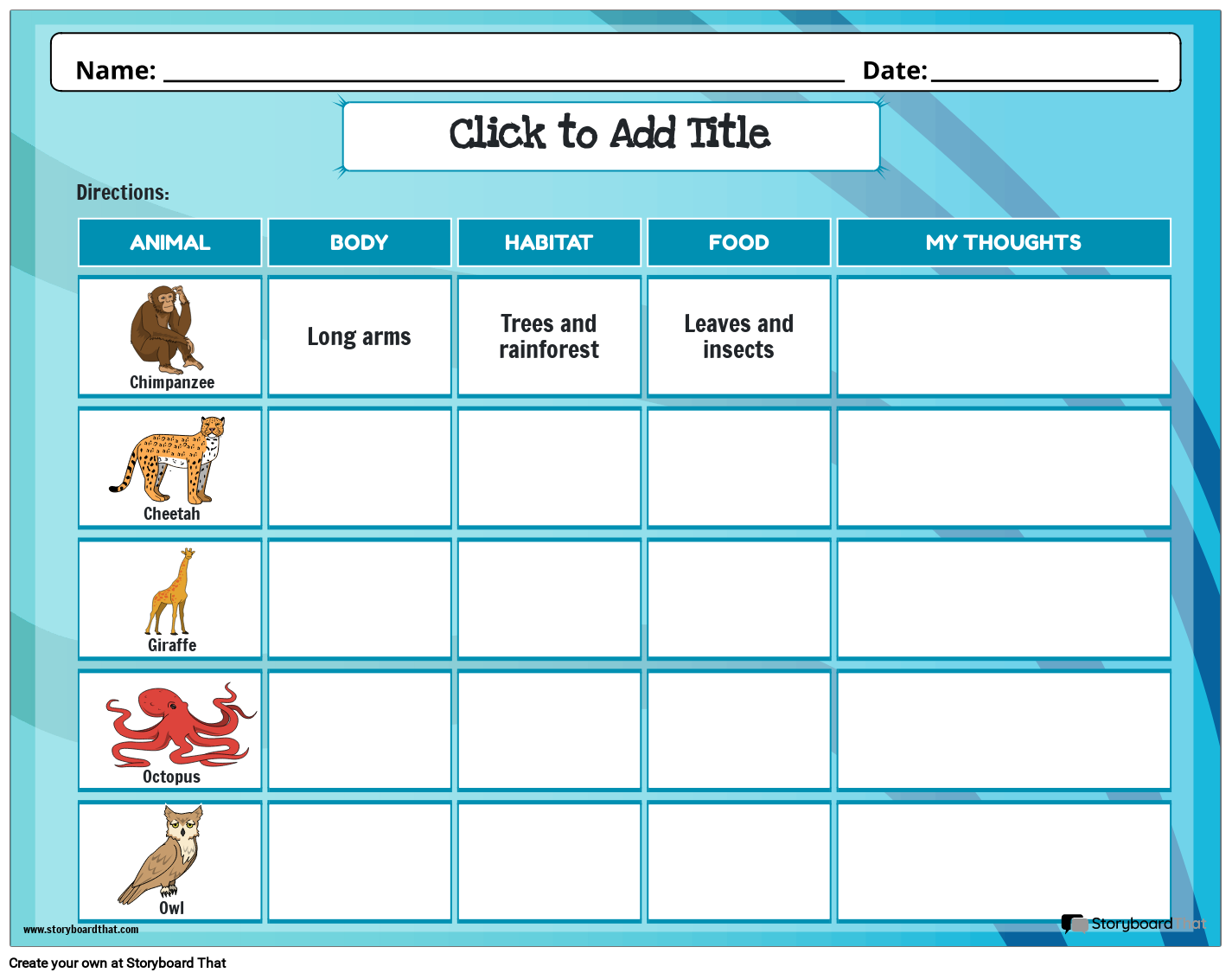 Adaptation Activity Worksheet