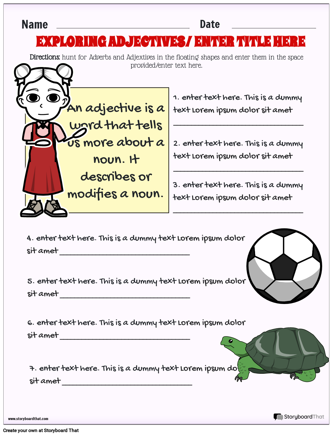 Adjective Sentences Worksheet