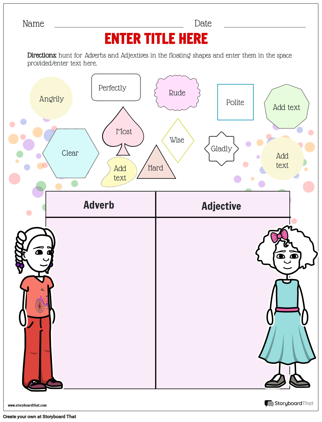 Adjectives Describe Nouns and Adverbs Describe Verbs Worksheets