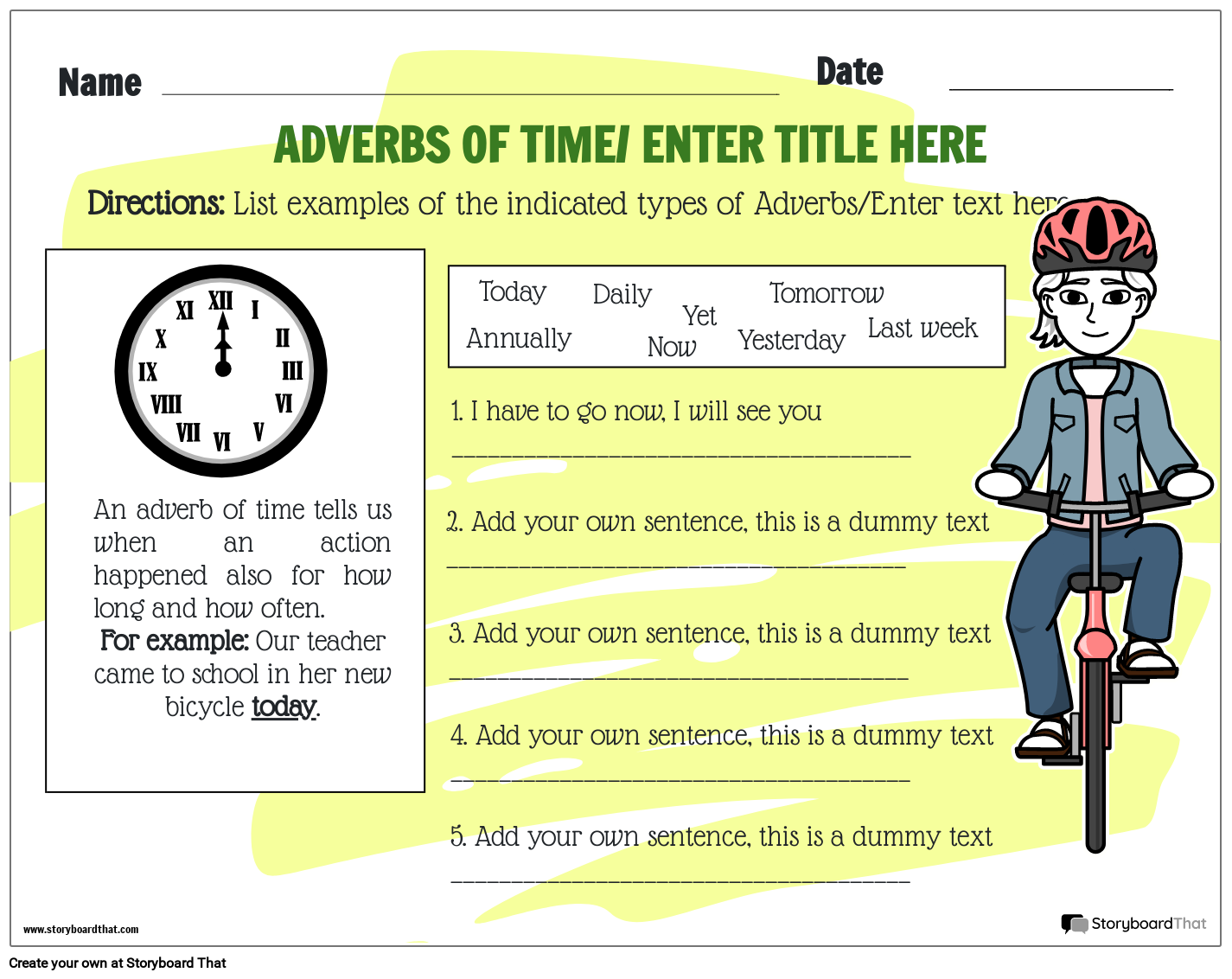 Adverbs of Time Worksheet