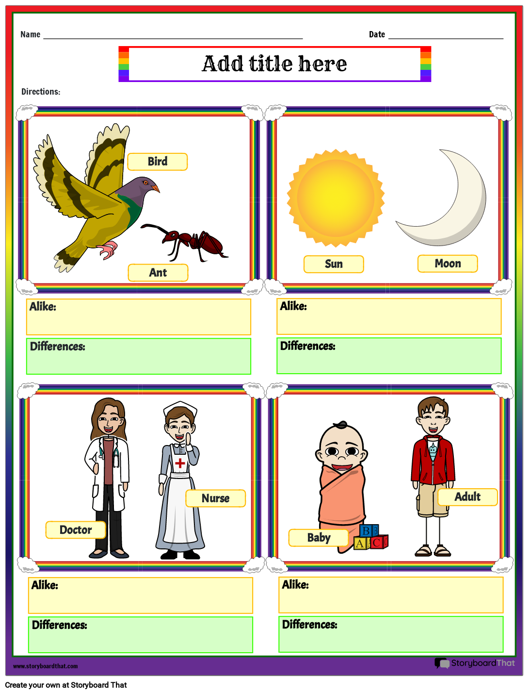 Alike and Differences Worksheet