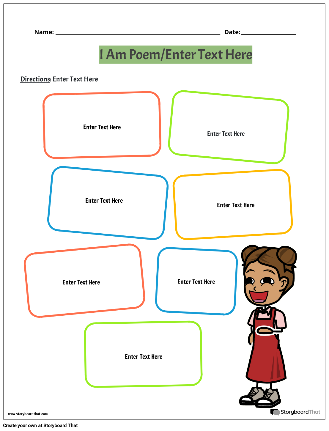 Poetry Worksheet Design with Multicolored Boxes