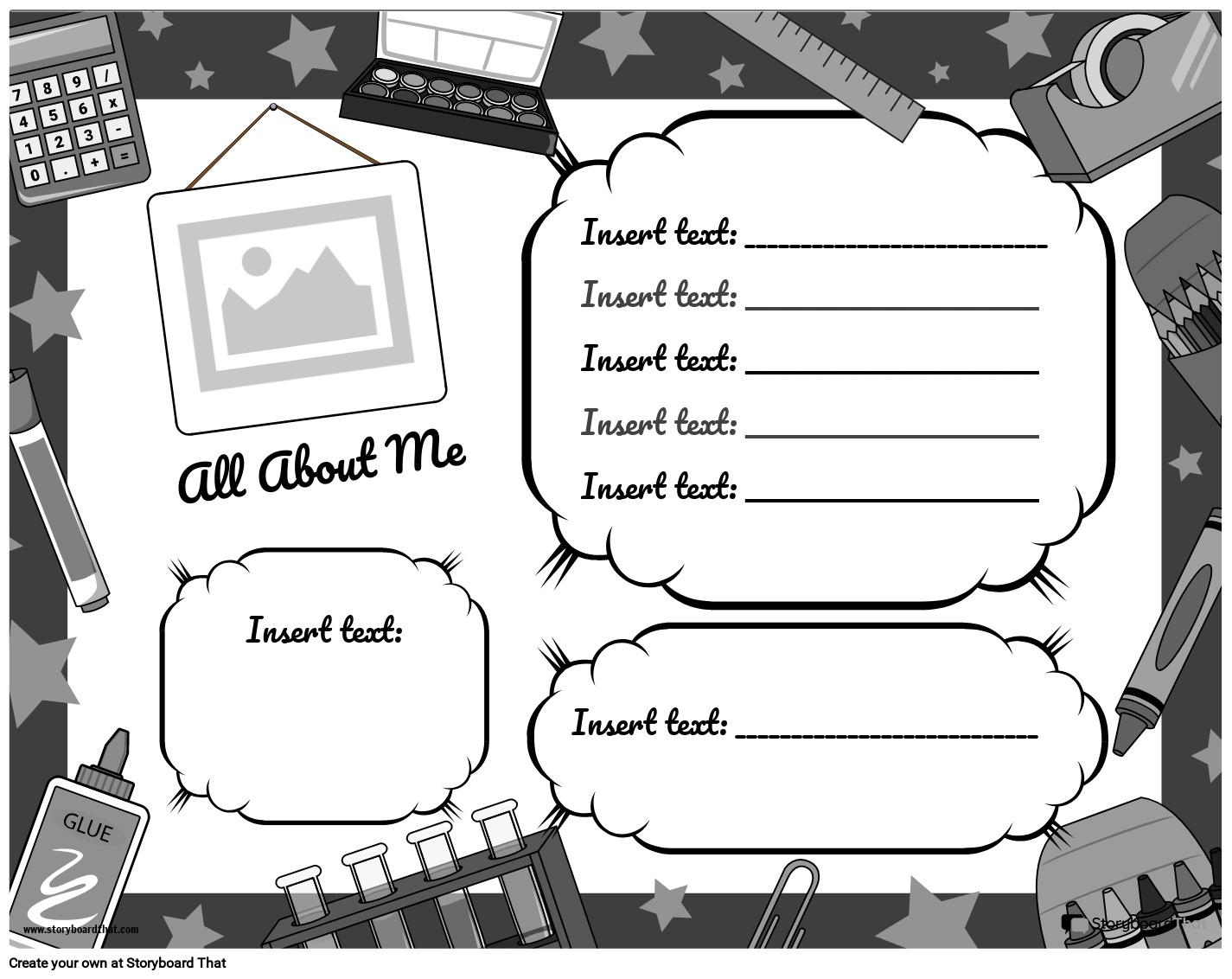 All About Me Printable Poster Black and White