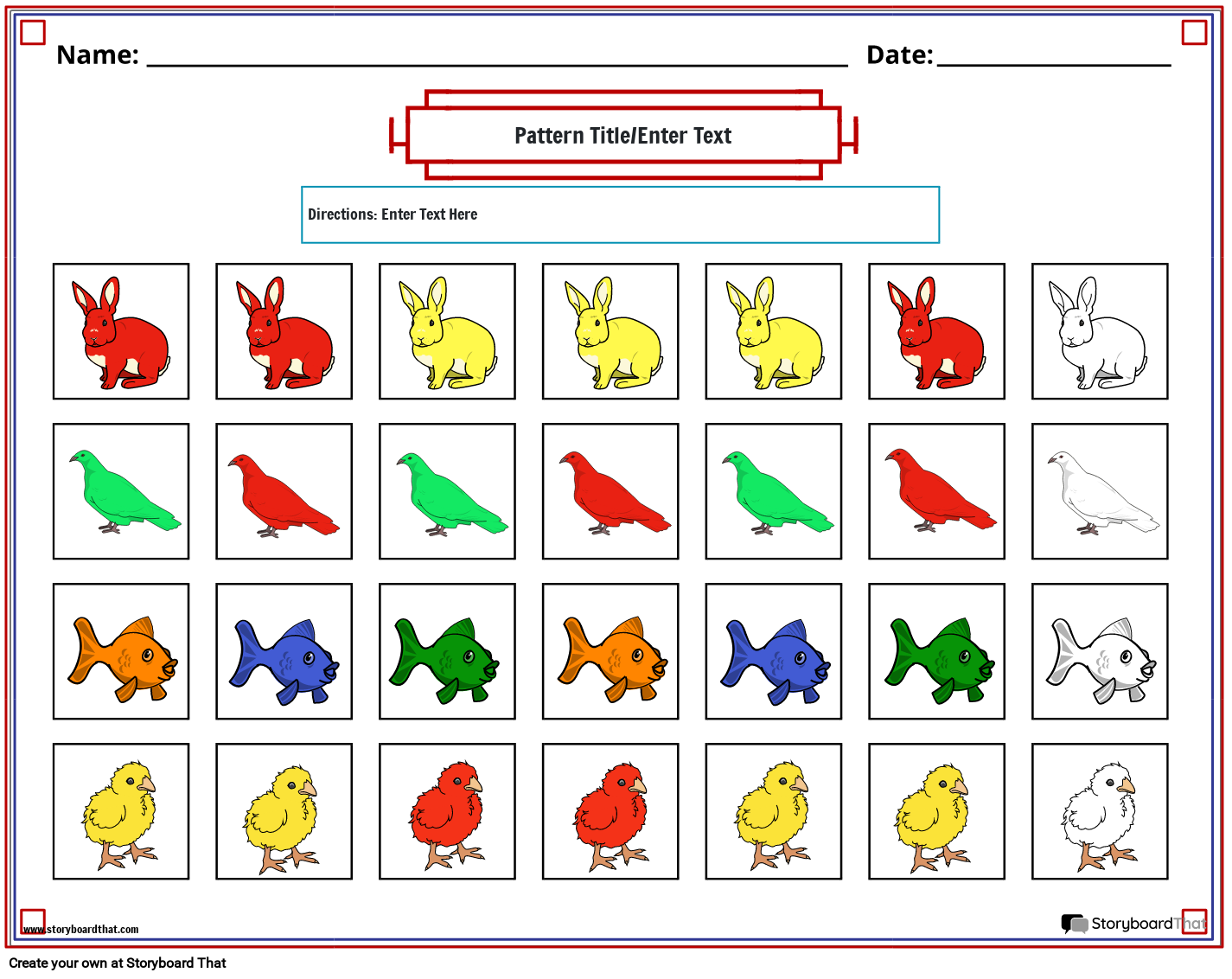Animal color pattern worksheet
