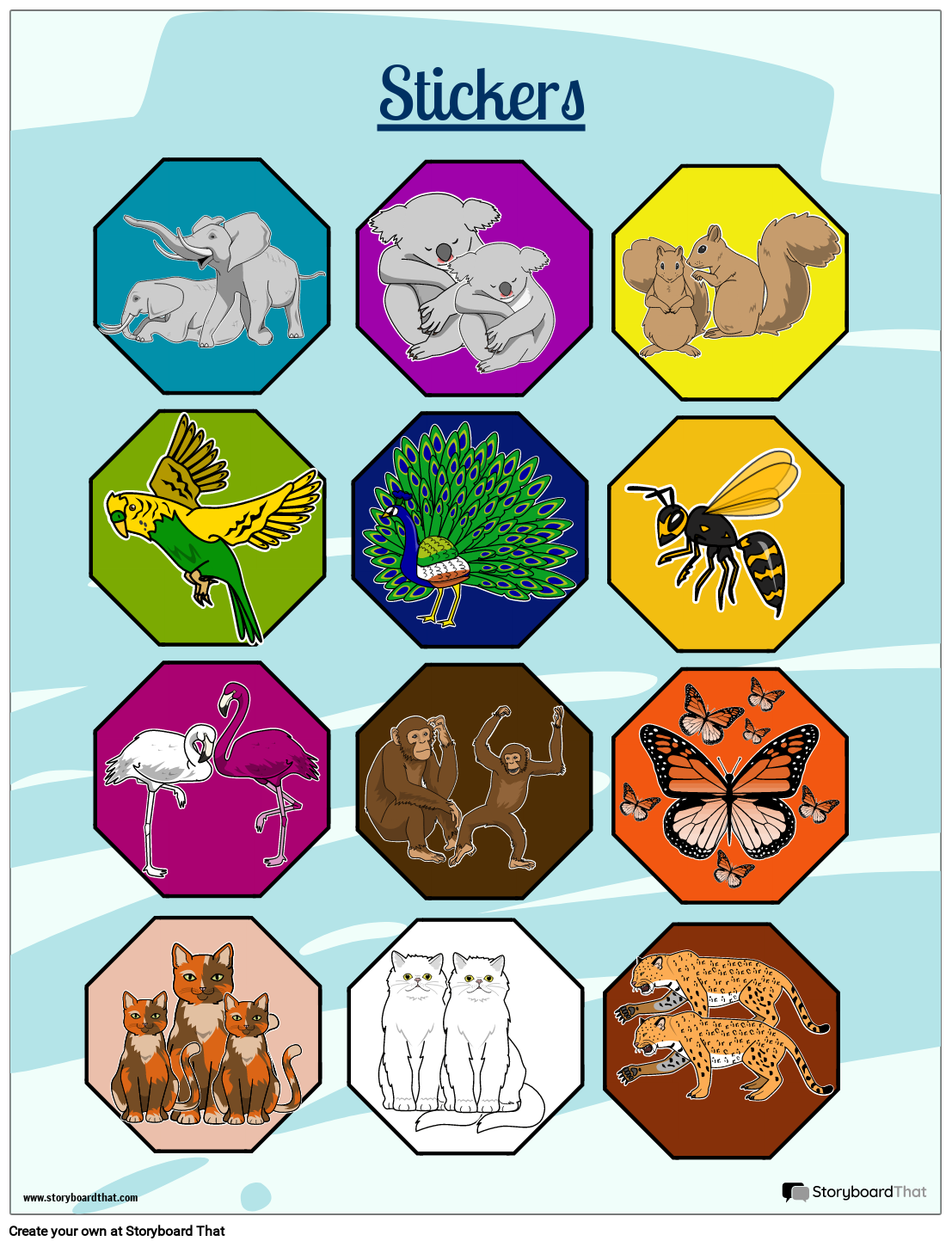 Different Animals Based Sticker Worksheet Design