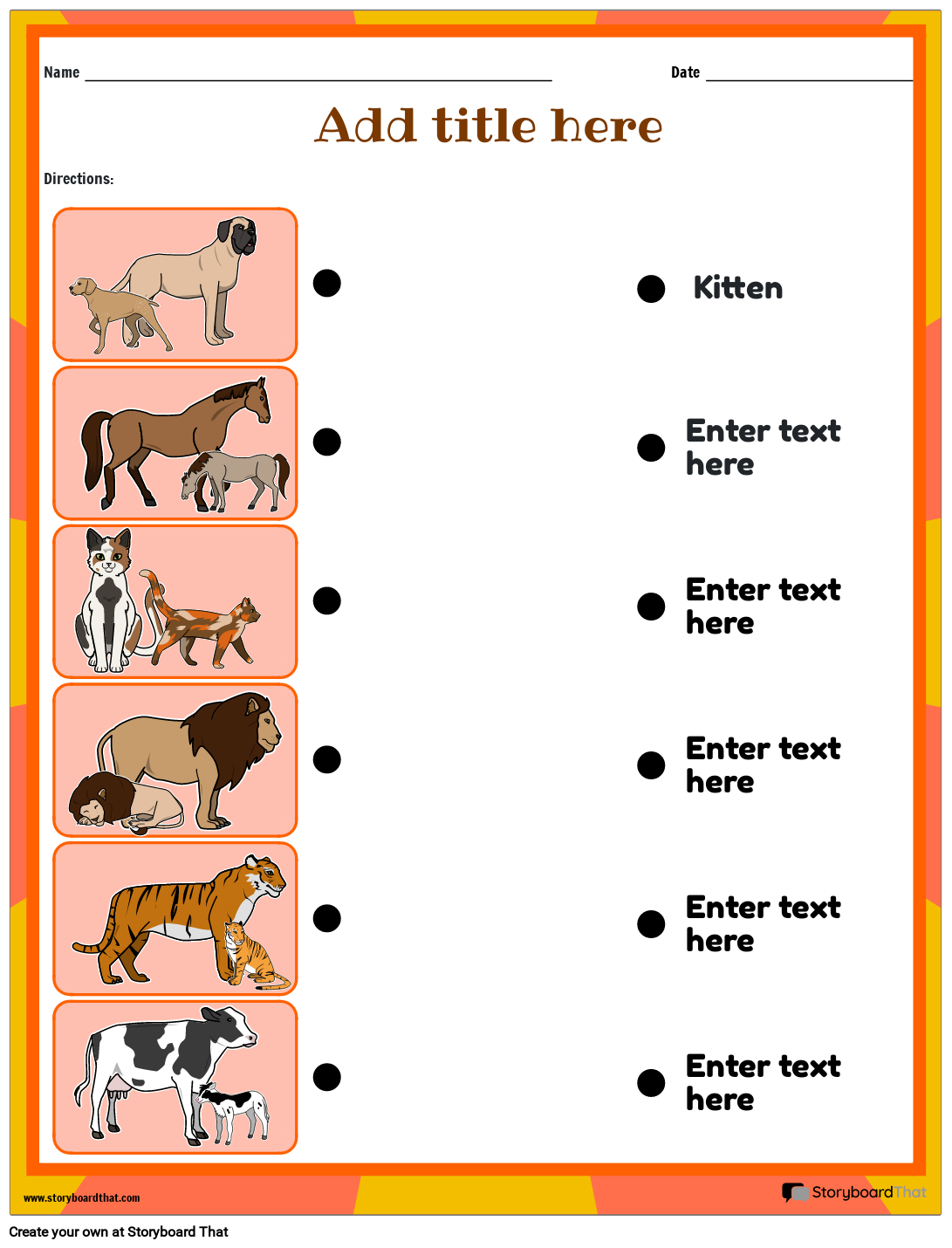 Animals and Their Young Worksheet for Kids