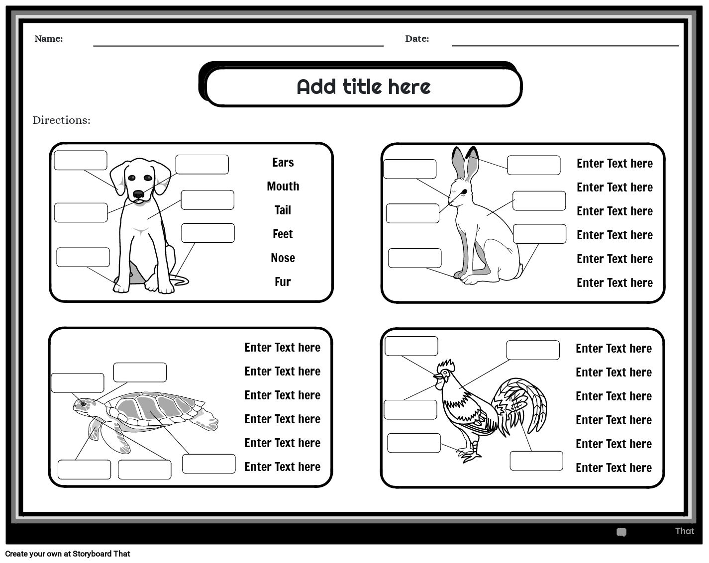 Animals Body Parts Worksheet Storyboard by templates