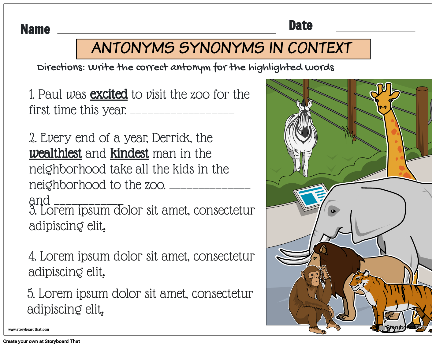 Antonyms and Synonyms in Context Worksheet
