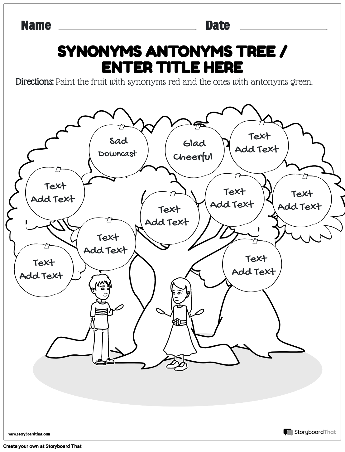 Antonyms and Synonyms Tree Worksheet