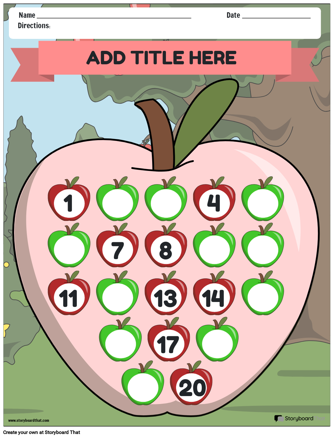 Apple Themed Missing Numbers Activity from 1-20