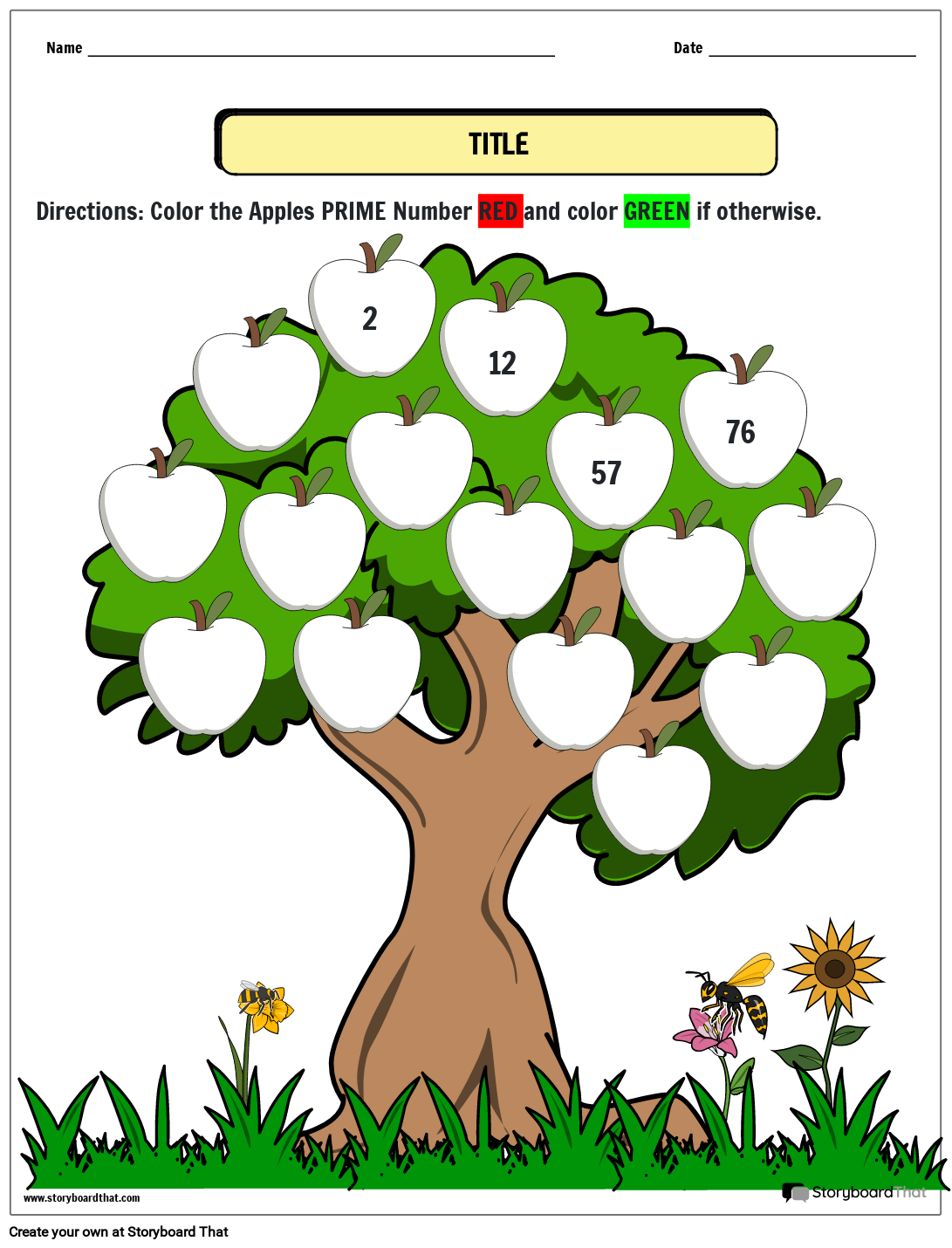 Apple-themed Prime and Composite Numbers Worksheet