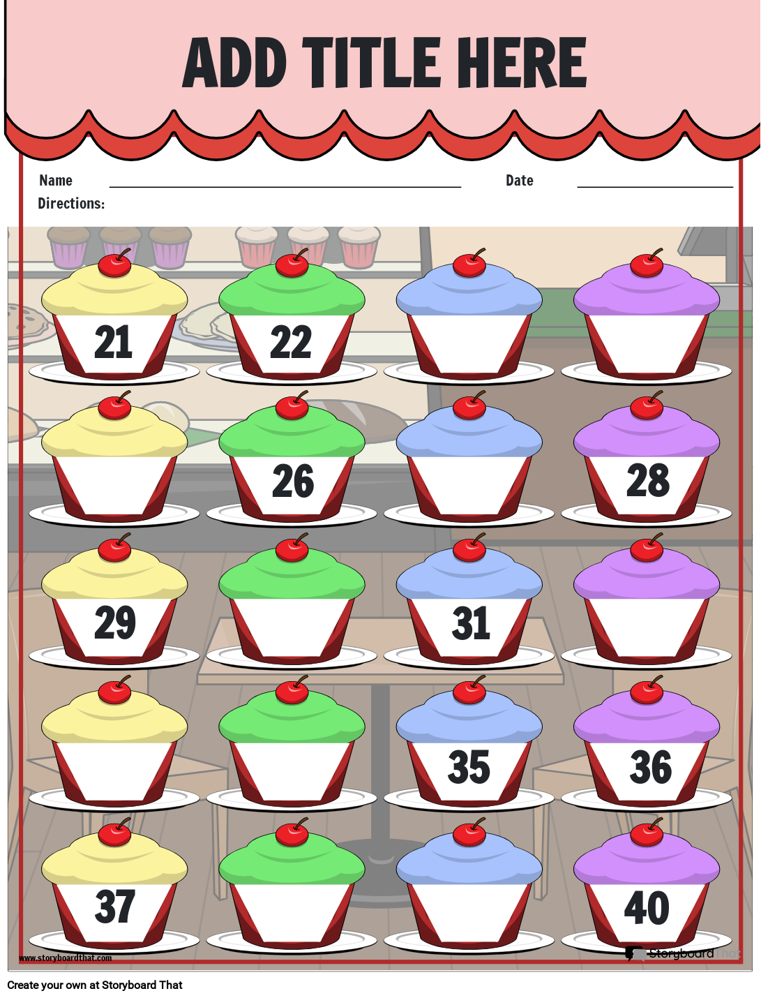 Baking Themed Missing Numbers Activity from 21-40