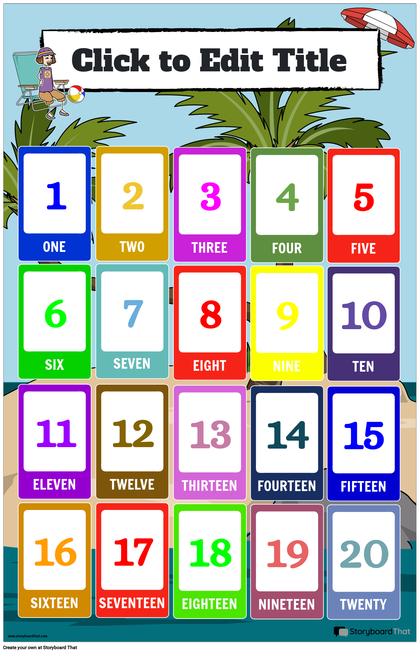 Beach themed Number Poster (1-20)