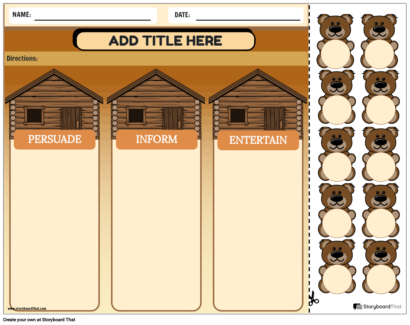 Bear-themed Cut-and-Paste - Author's Purpose Worksheet