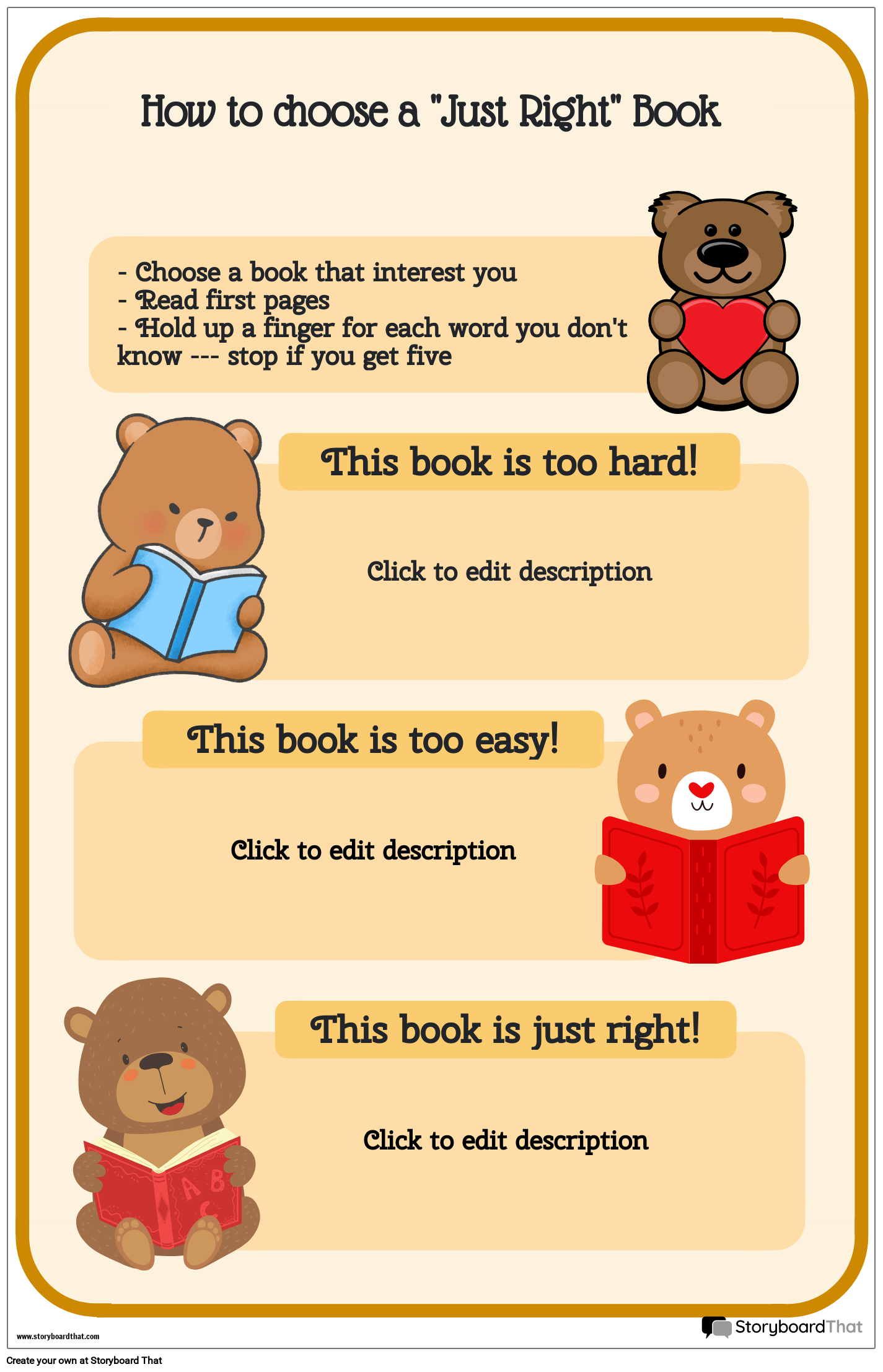 Bear-themed Just Right Book Poster