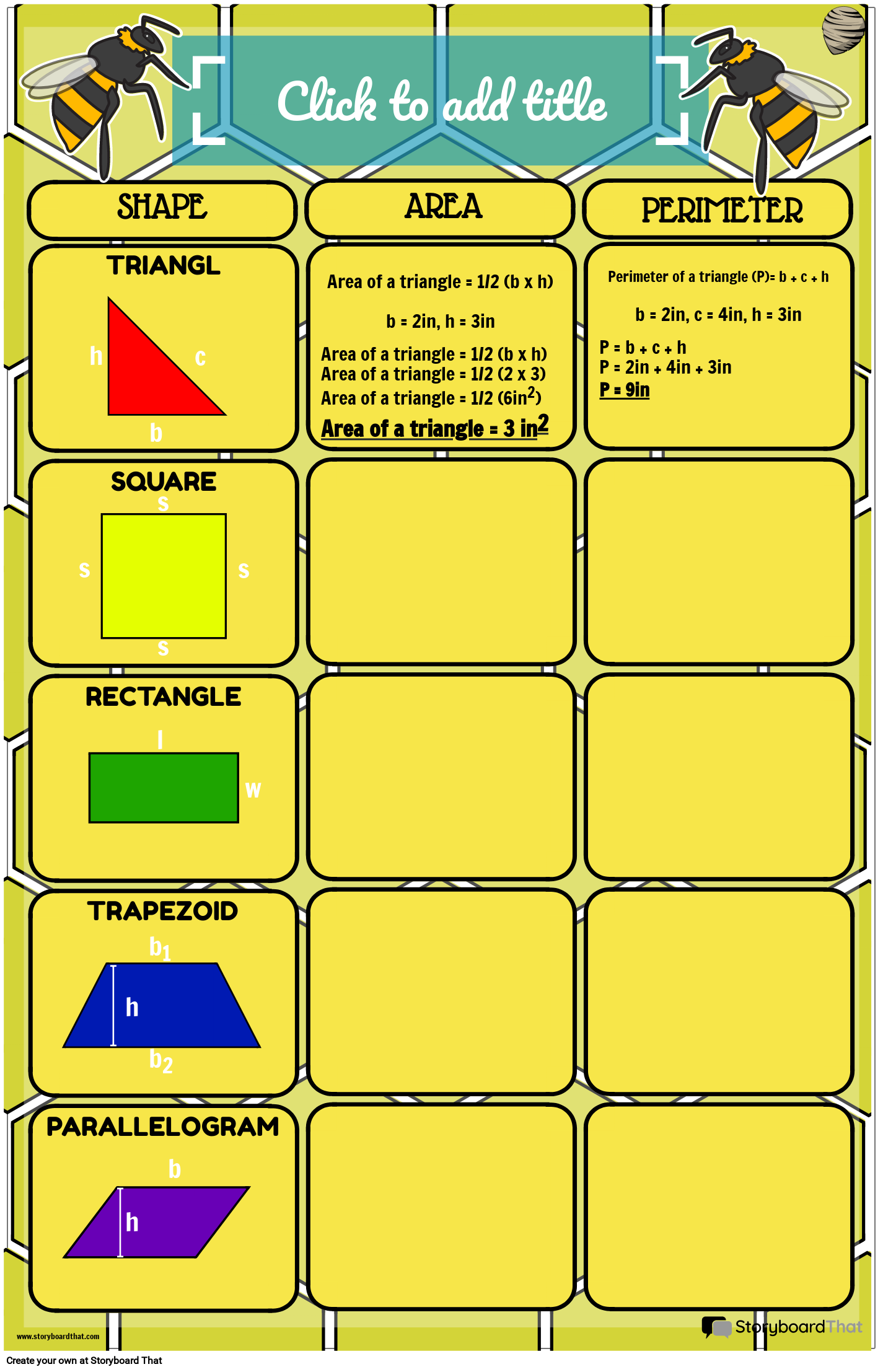 Bee-themed Area and Perimeter Poster