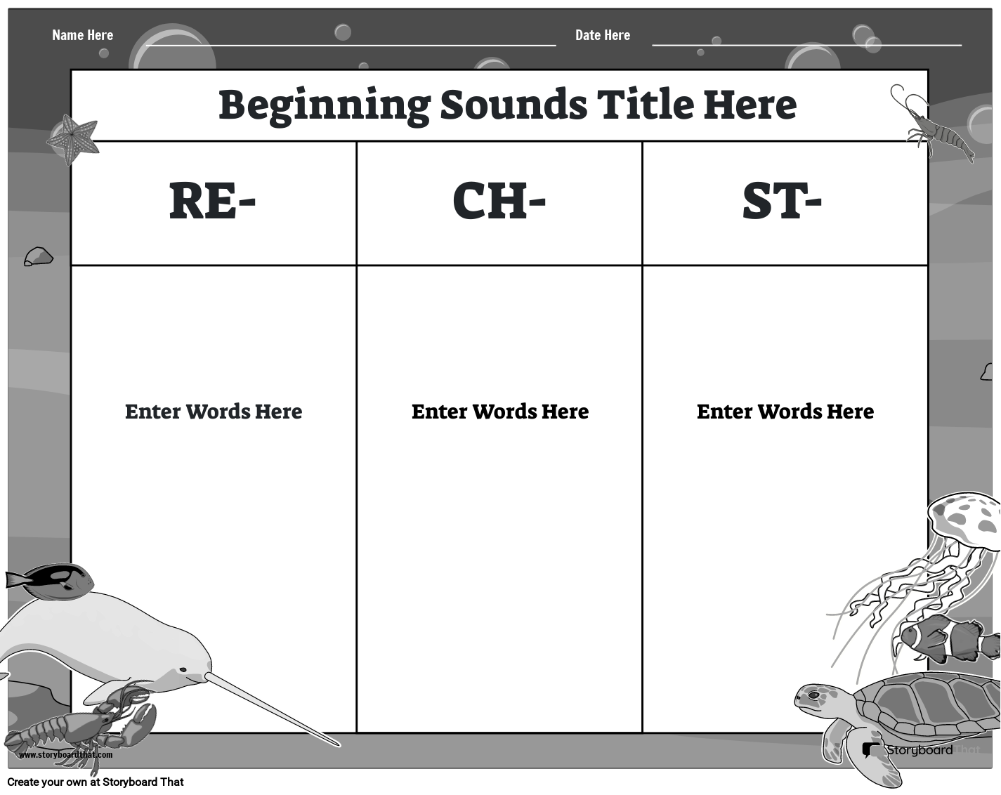 Beginning Sounds Worksheet Featuring Sea Creatures