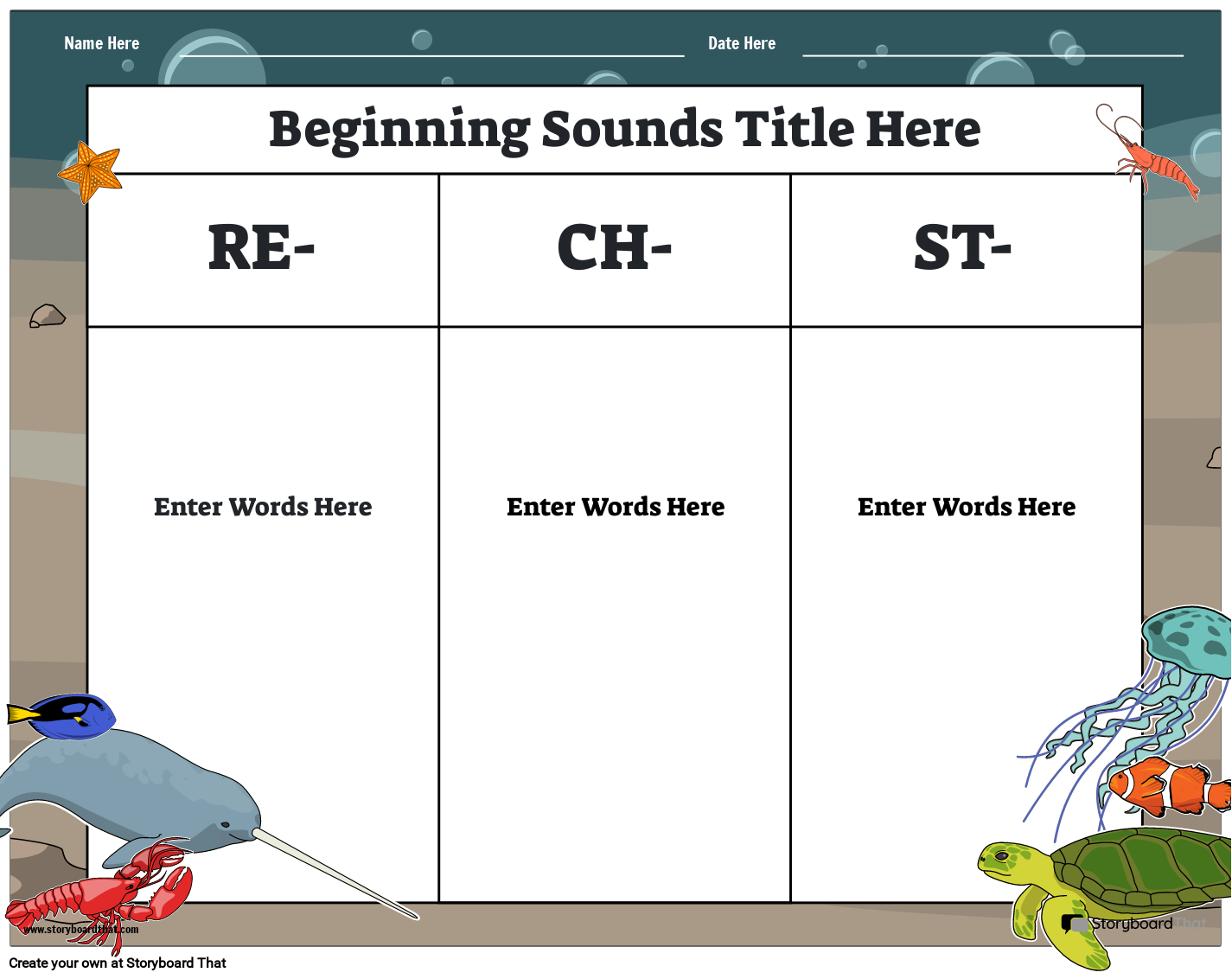 Underwater Themed Beginning Sounds Worksheet