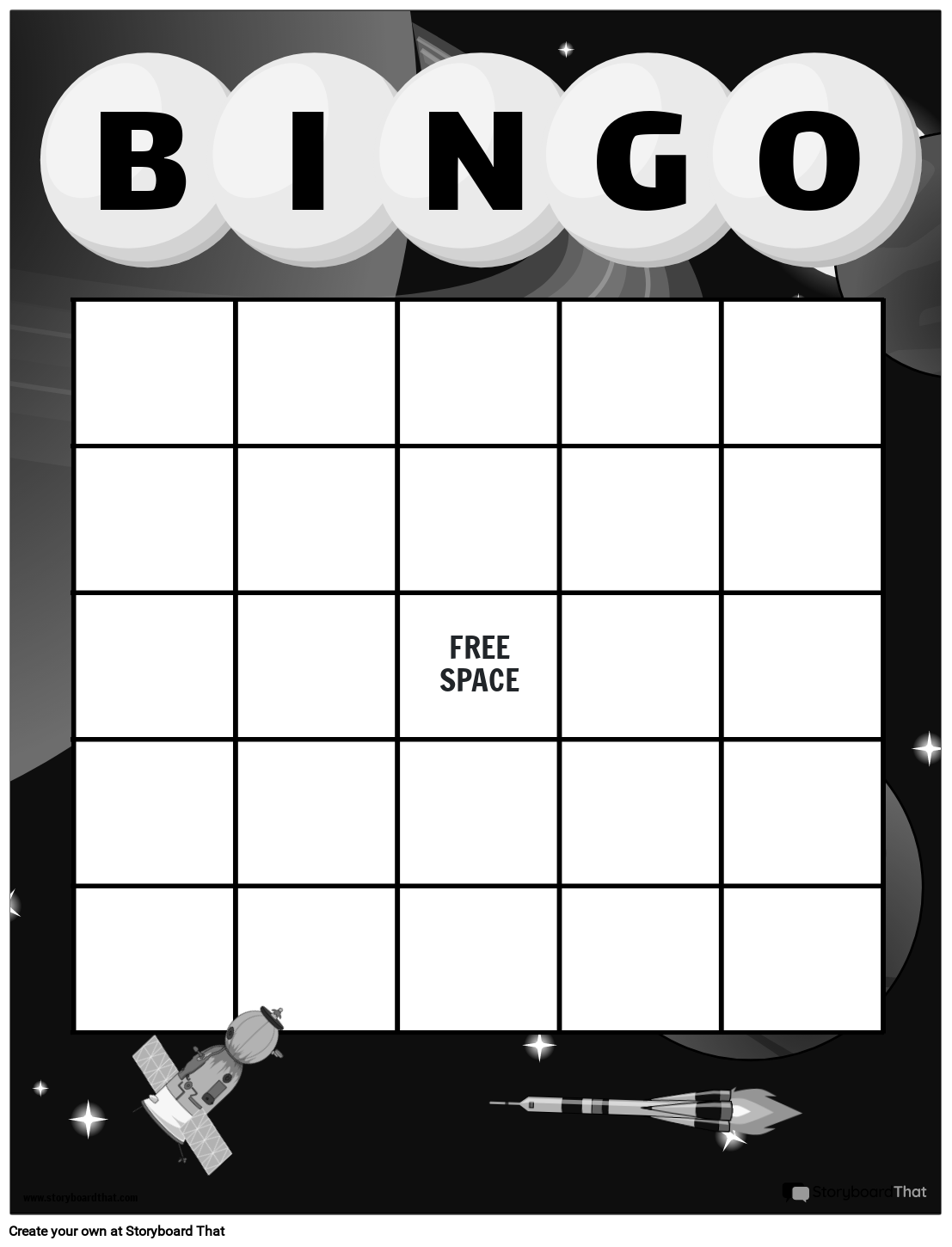 Black & White Space-Themed Bingo Board