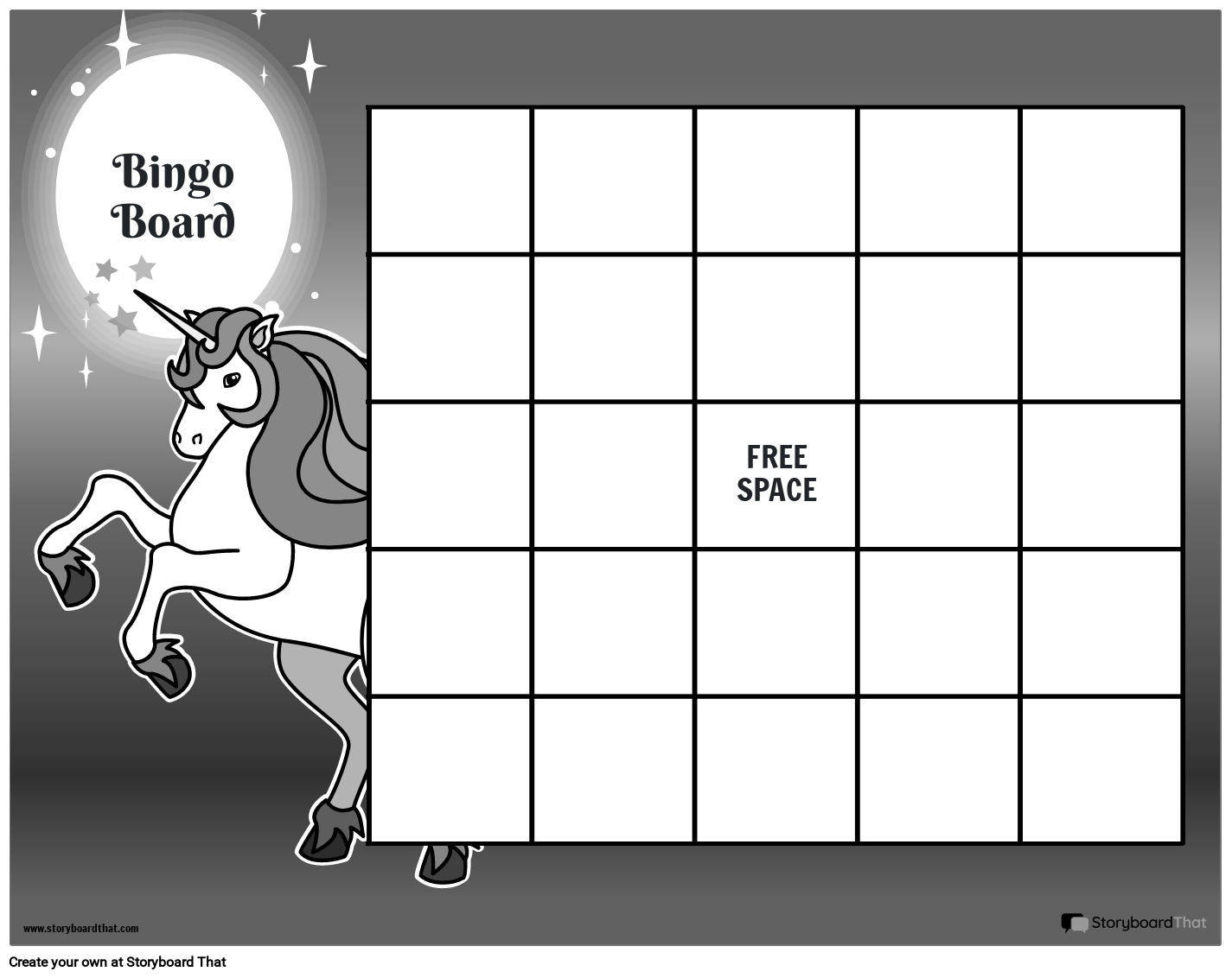 Black & White Unicorn-Themed Bingo Activity