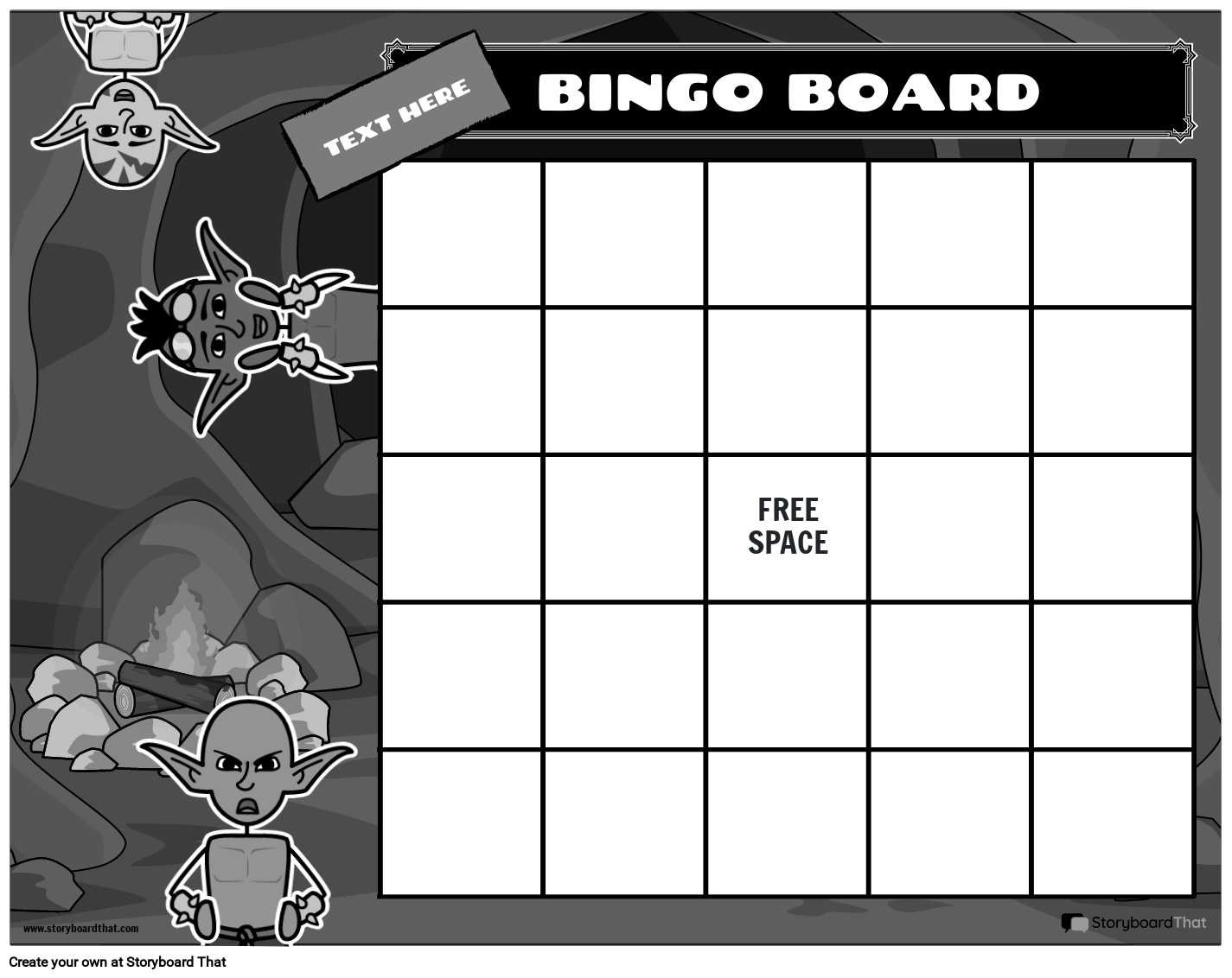 Black White Cave Monster Themed Bingo Card Template
