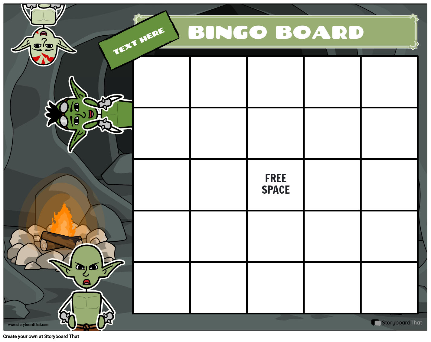Cave Monster-Themed Bingo Board