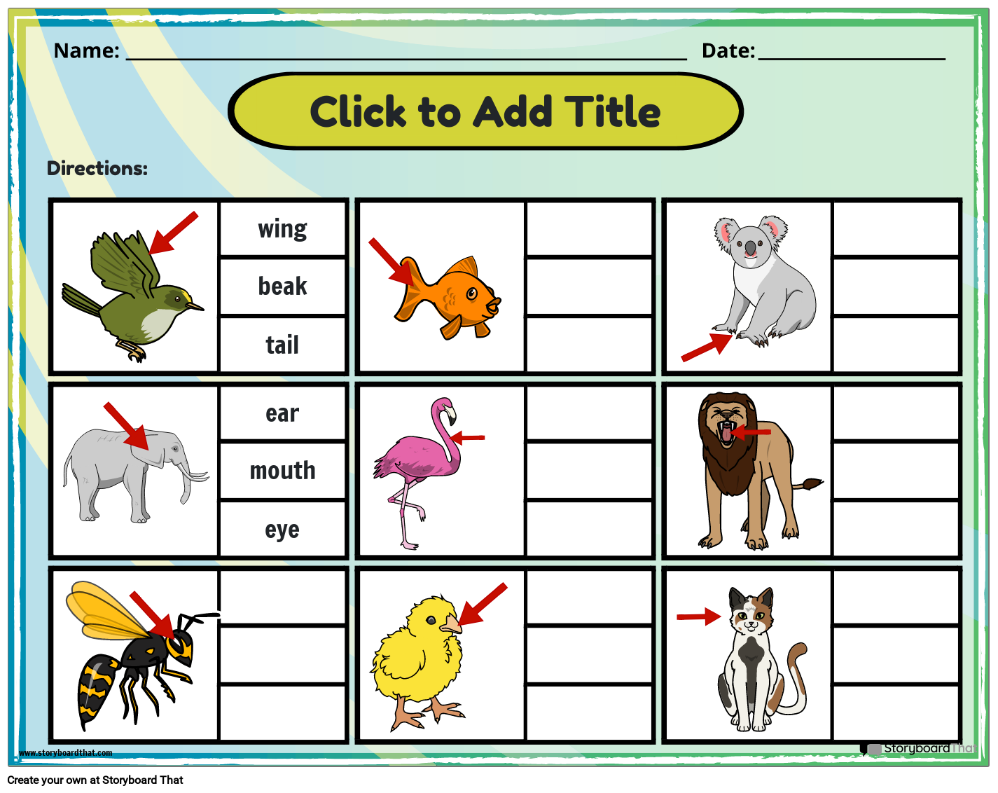 Body Parts of Animals Worksheet Template