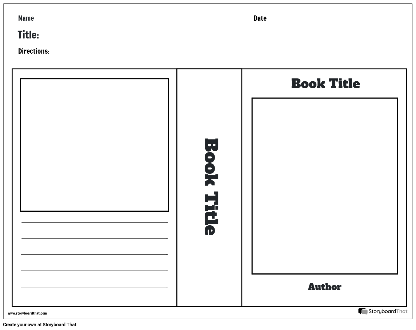 Simple Directed Double-Sided Book Jacket Worksheet Template