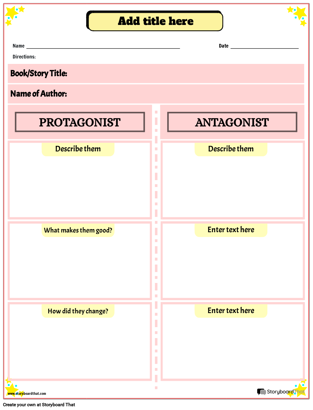 Protagonist and Antagonist Worksheet