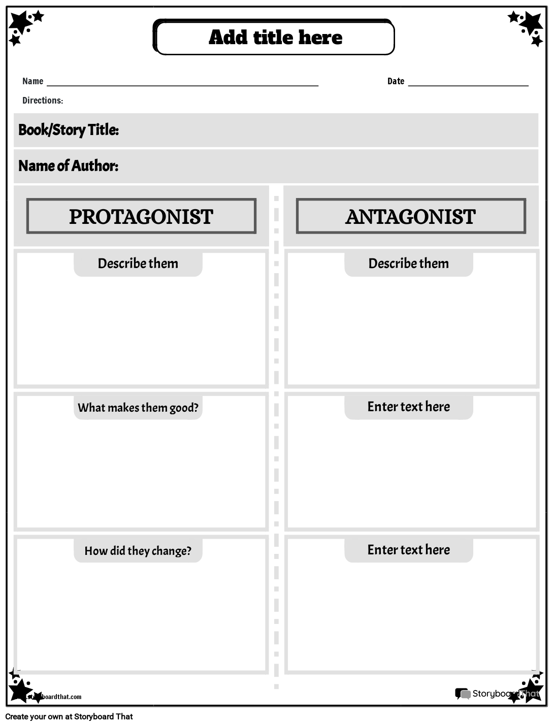 Antagonist and Protagonist Examples Worksheet